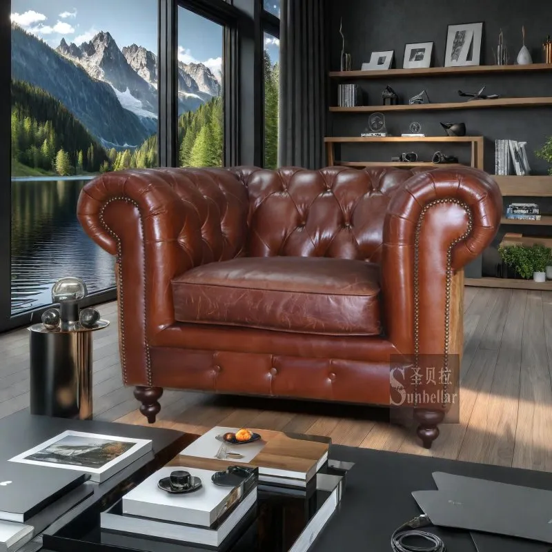 Fauteuil Chesterfield Mayfair en cuir marron vieilli, vue 3 sur 10
