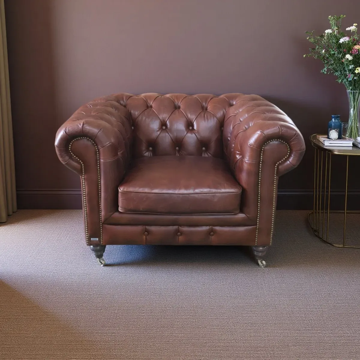 Fauteuil Chesterfield Mayfair en cuir marron vieilli, vue 4 sur 10
