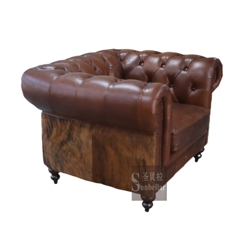 Fauteuil Chesterfield Mayfair en cuir marron vieilli, vue 6 sur 10