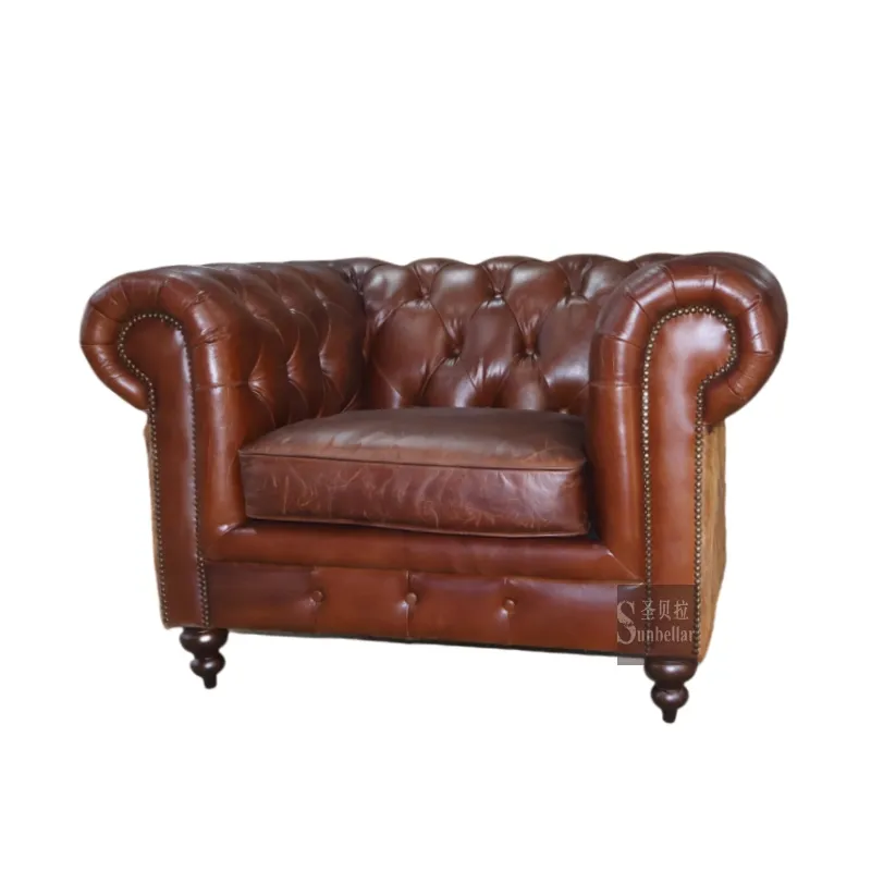 Fauteuil Chesterfield Mayfair en cuir marron vieilli, vue 7 sur 10