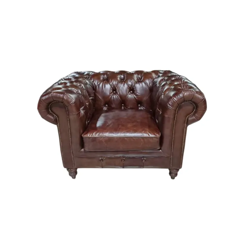 Fauteuil Chesterfield Mayfair en cuir marron vieilli, vue 8 sur 10
