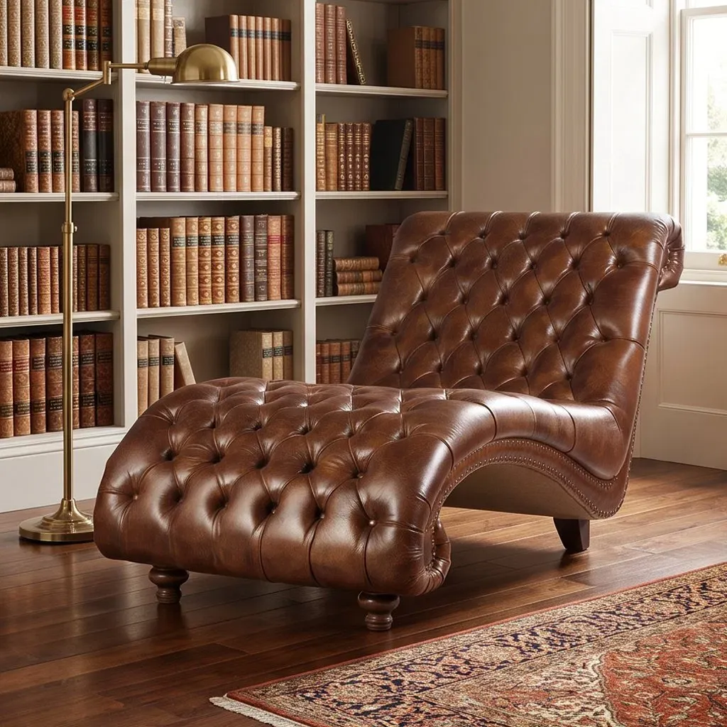 Méridienne Chesterfield Belsize en cuir cognac vieilli