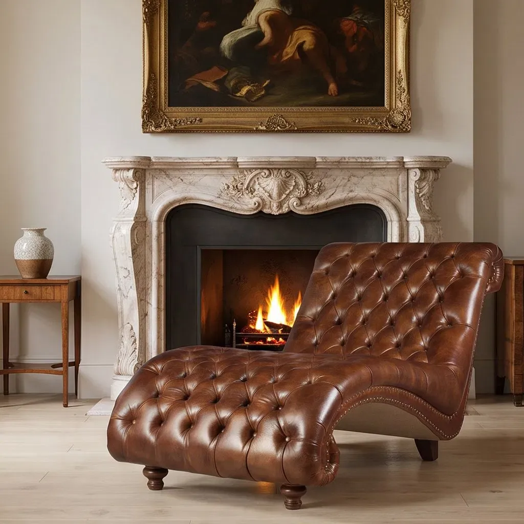 Méridienne Chesterfield Belsize en cuir cognac vieilli, vue 2 sur 5